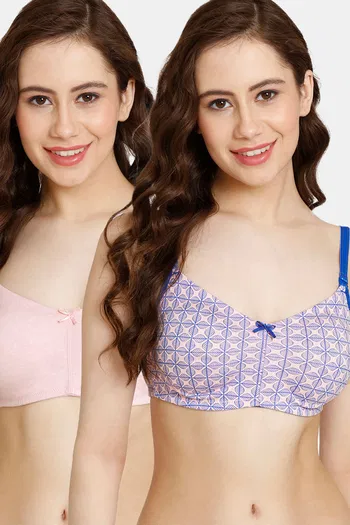 Buy Rosaline Cyber Grove Everyday Double Layered Non Wired 3/4th Coverage T-Shirt Bra (Pack of 2) - Blue Pink